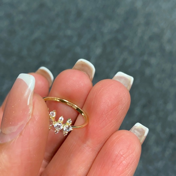 New 14K Yellow Gold CZ Unique promise Ring Band - Picture 9 of 10